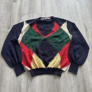 Rare 60s 70s Vintage Maus and Hoffman Multicolor 100% Alpaca Sweater Large/XL